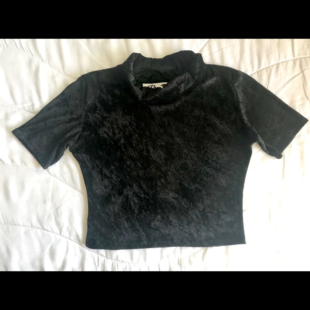 Purrr Melrose black velvet turtle neck crop top